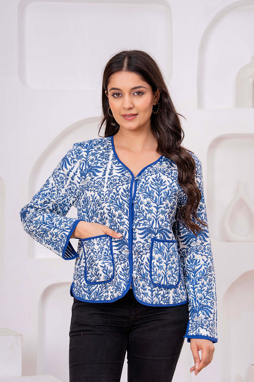 Blue Printed Quilted Jacket